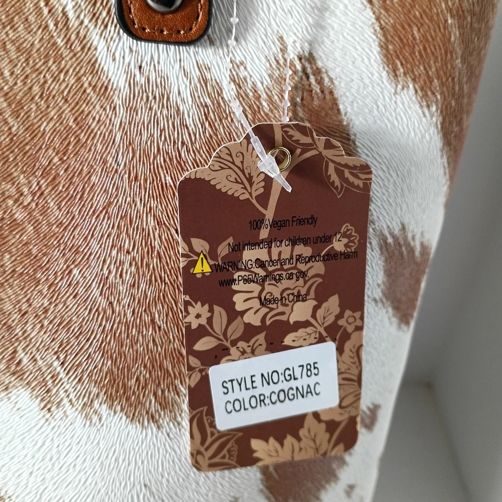 Sam & Hadley Women’s Light Brown & White Cowhide Pattern Tote wTurquoise Accents - Picture 7 of 10